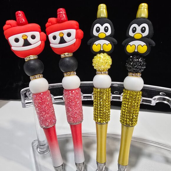 Pick-a-Pretty Penguin Pen Holiday Red or Gray by PenGwensPosh-w/Black Ink - Picture 1 of 7